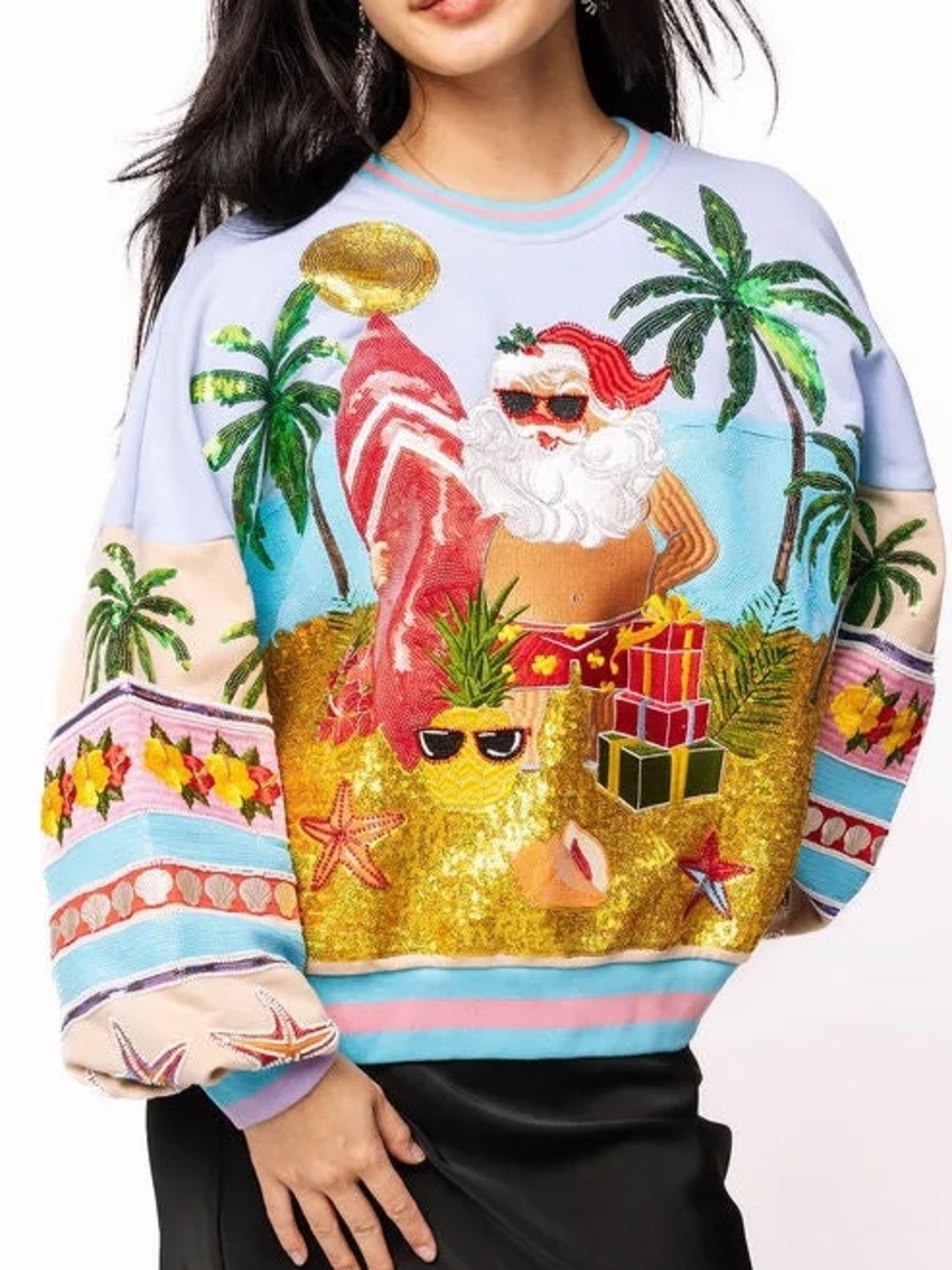 Queen Of Sparkles Multi Vintage Vacation Santa Sweatshirt XS